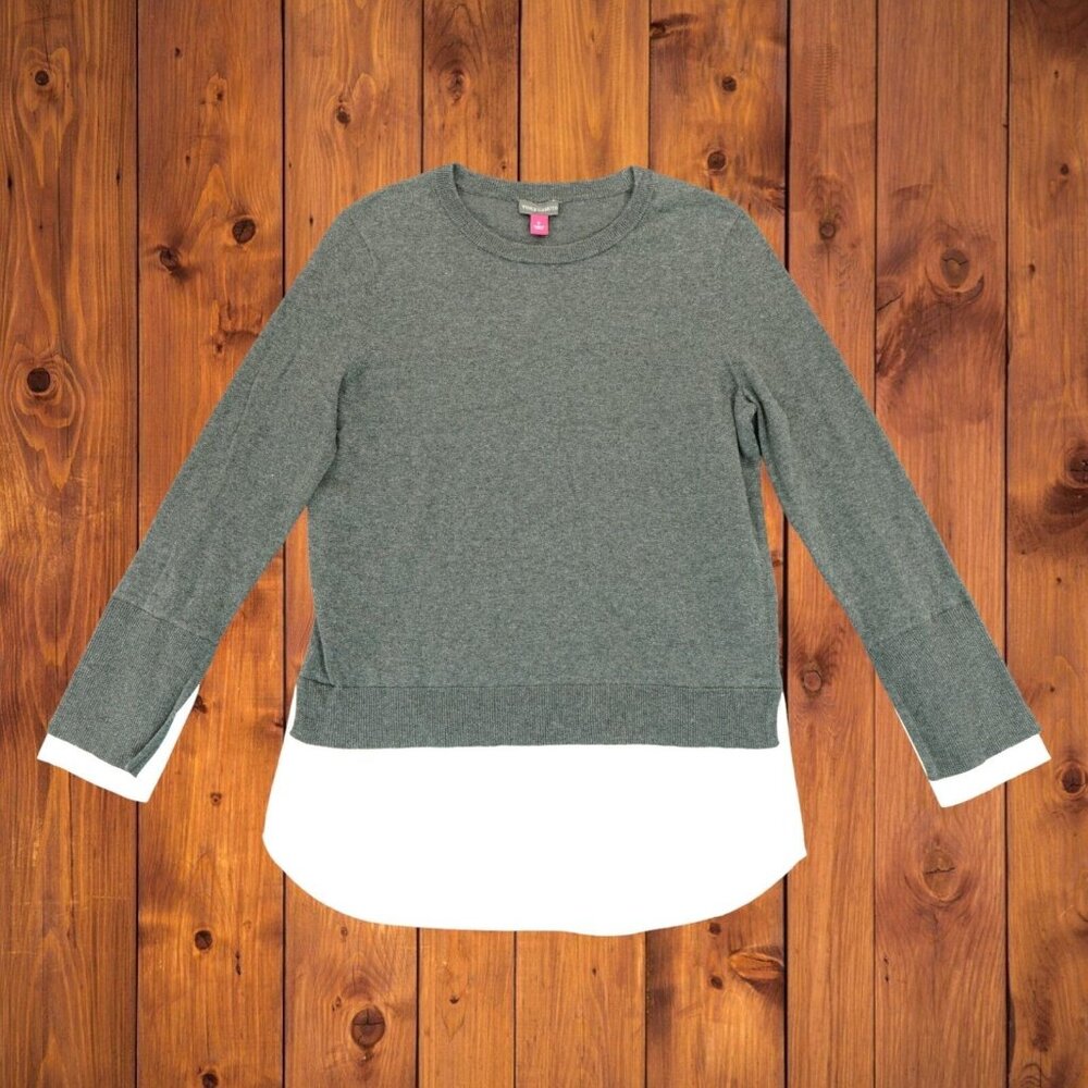 Vince Camuto Sweatshirt Gray/White Long Sleeves Crew Neck‎ Women Size S